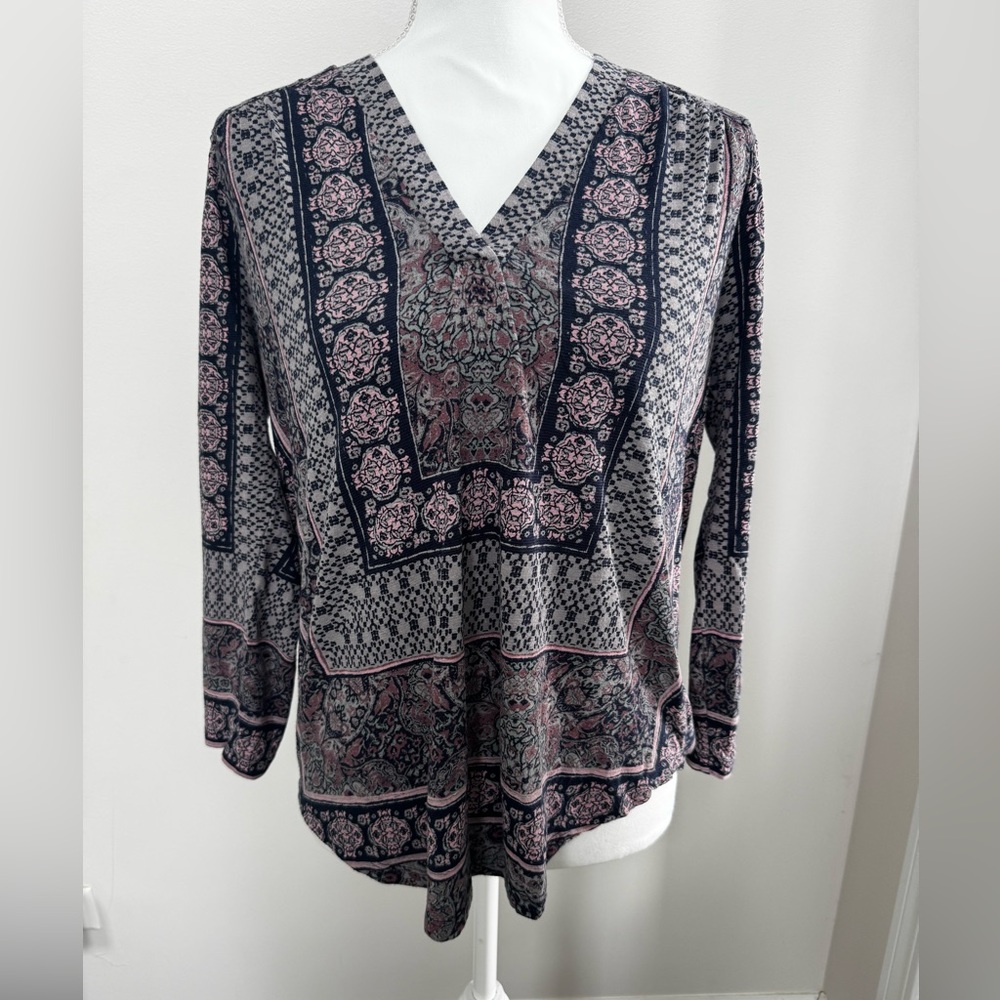 Lucky Brand Pink and Gray Patterned Blouse